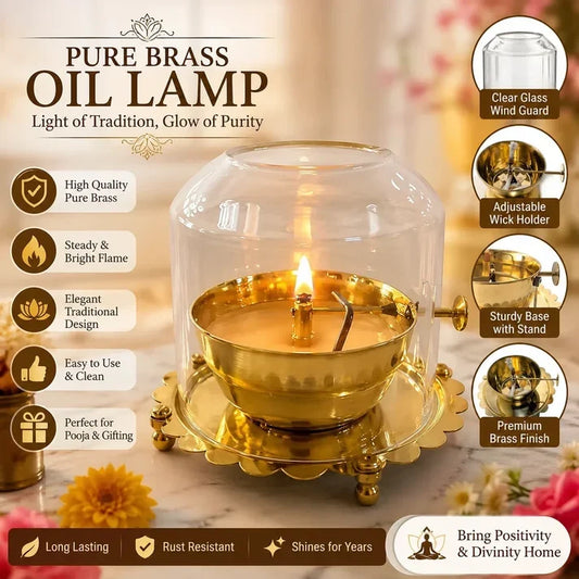 Golden Brass Akhand Diya Oil Lamp With Rotating Wick
