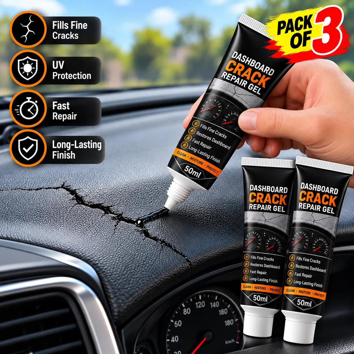 Pack of 3 😍 Professional Car Dashboard Crack Repair Gel